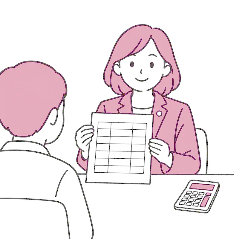 料金表を見せて説明する女性の行政書士